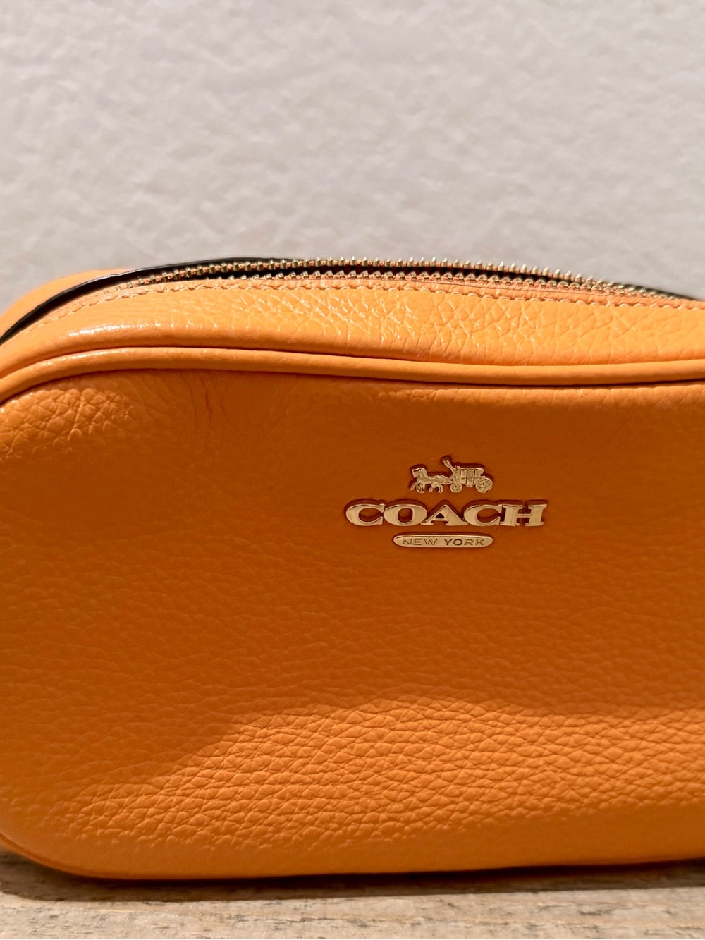 Coach Orange Pebbled Leather Zip Pouch with Gold Logo